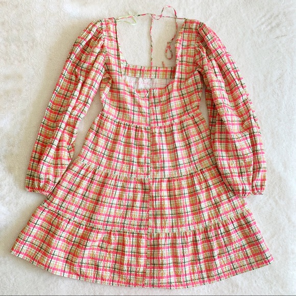 New Topshop Gingham Puff-Sleeve Minidress - Picture 2 of 7